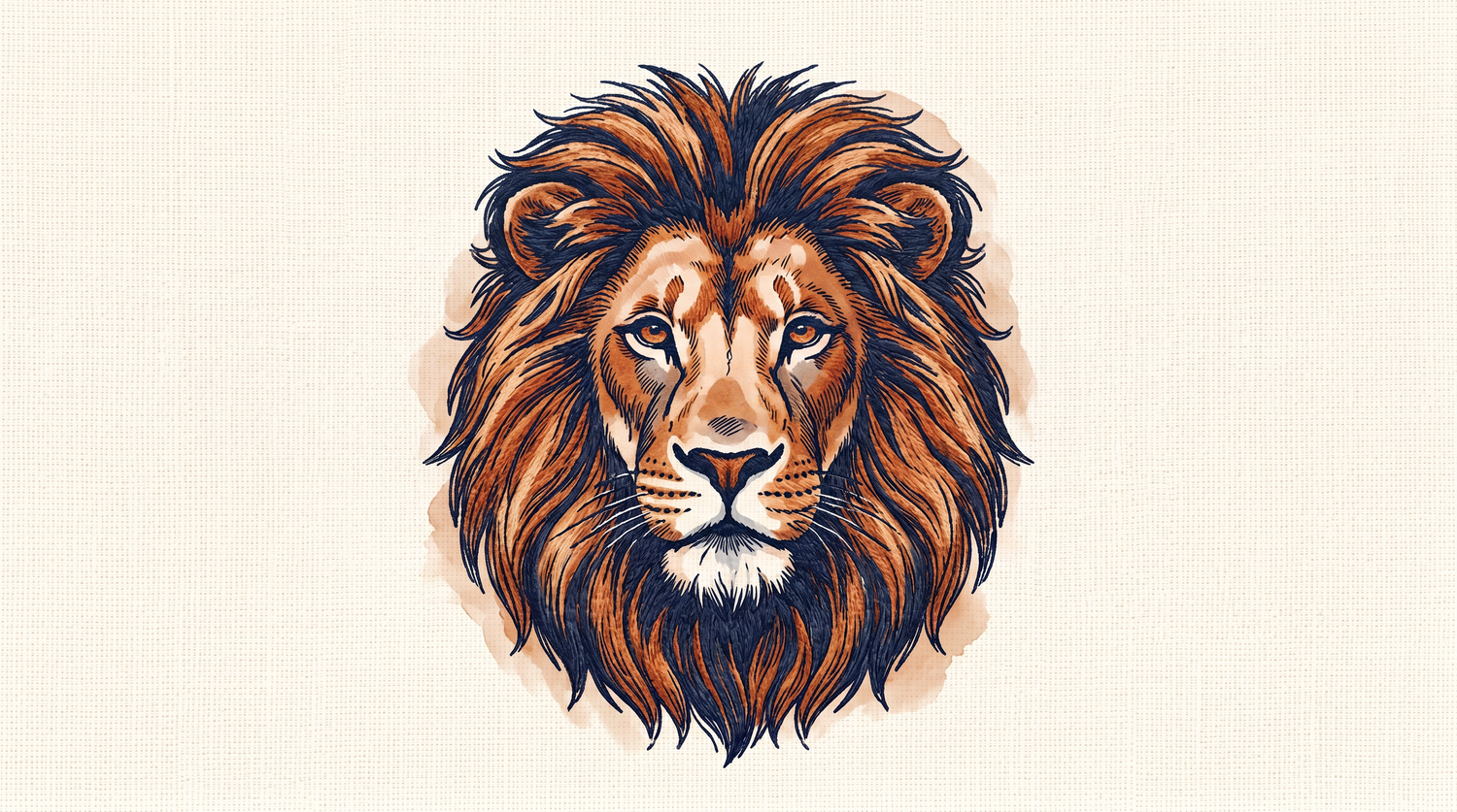 African lion face embroidered crest illustration