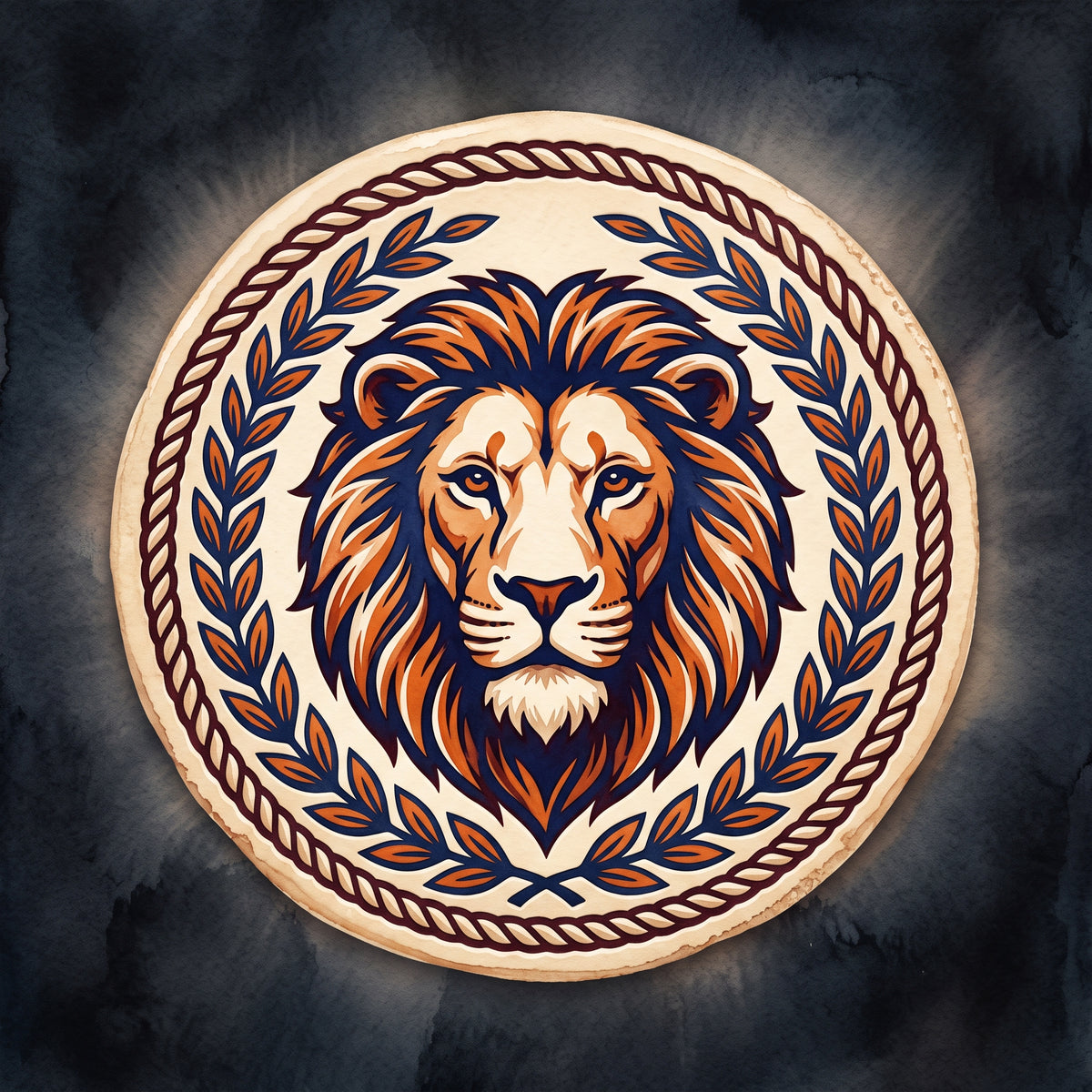 The Limited Edition Collection - spotlit Lincoln lion medallion crest in navy and orange