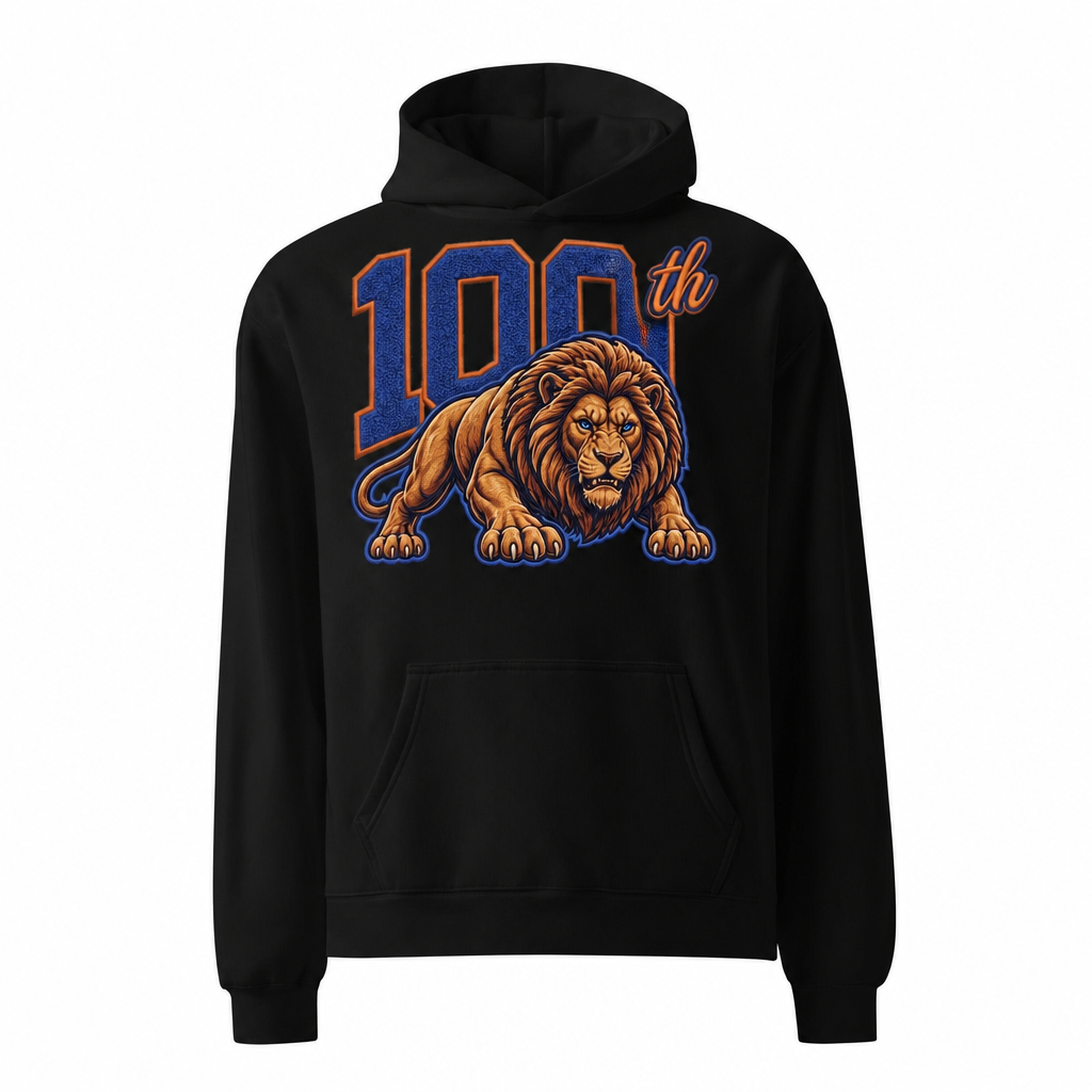 100th Homecoming Lion Hoodie — black, front